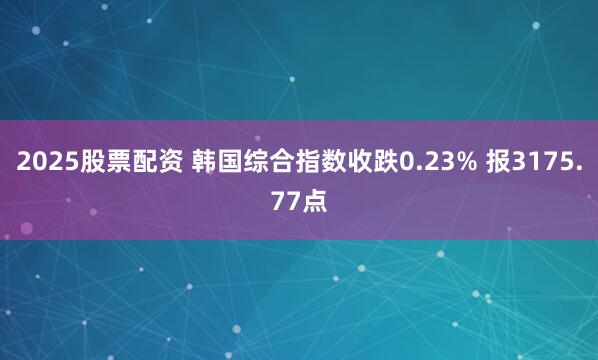 2025股票配资 韩国综合指数收跌0.23% 报3175.77点